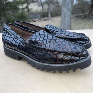 Donald J Pliner Rio 66 Snake Print Loafers Brown Leather Size 11